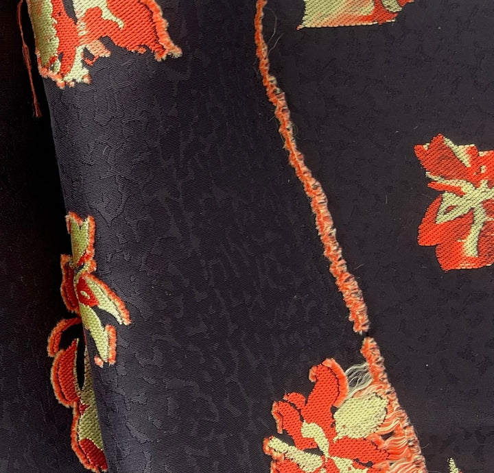 Designer Mid-Weight Floral Vermilion & Daffodil Viscose Blend Fil Coupé Brocade (Made in Italy)