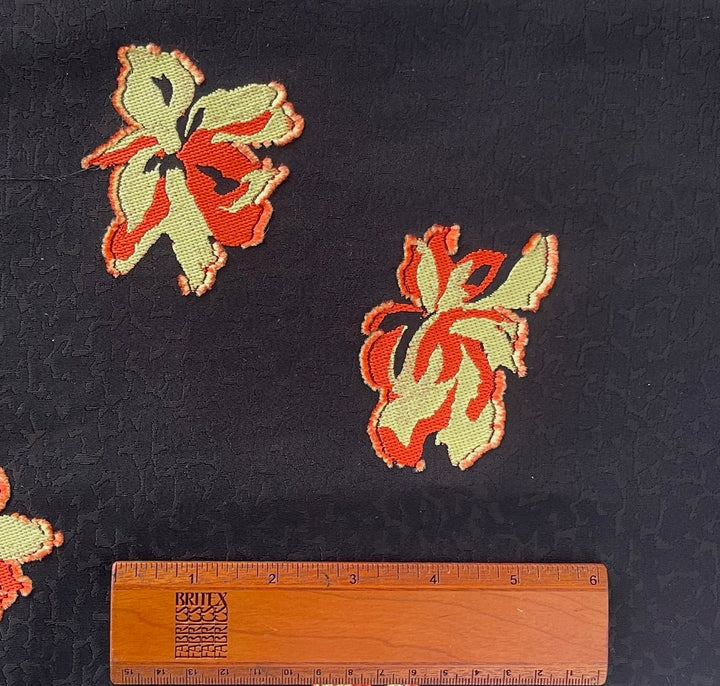 Designer Mid-Weight Floral Vermilion & Daffodil Viscose Blend Fil Coupé Brocade (Made in Italy)
