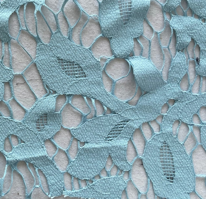 Chic Powder Blue Floral Corded Polyester Lace Fabric