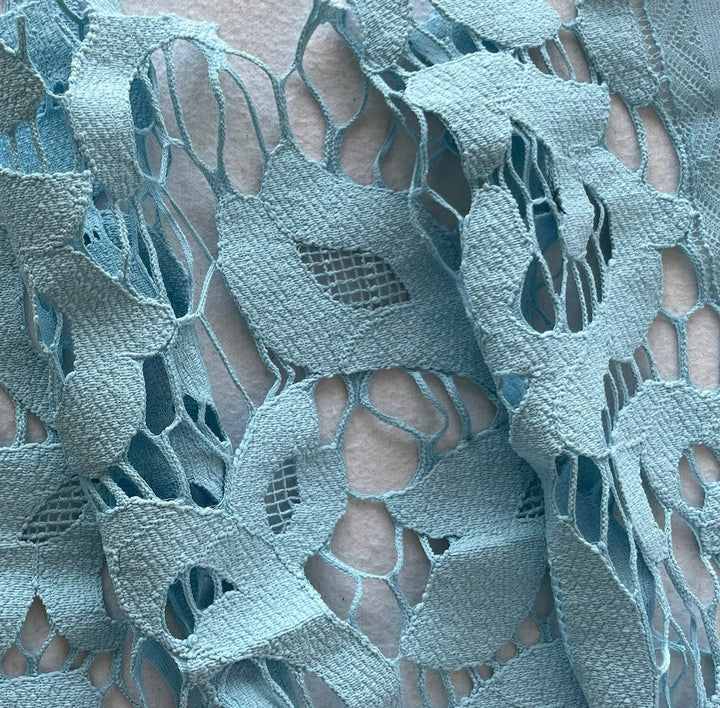 Chic Powder Blue Floral Corded Polyester Lace Fabric