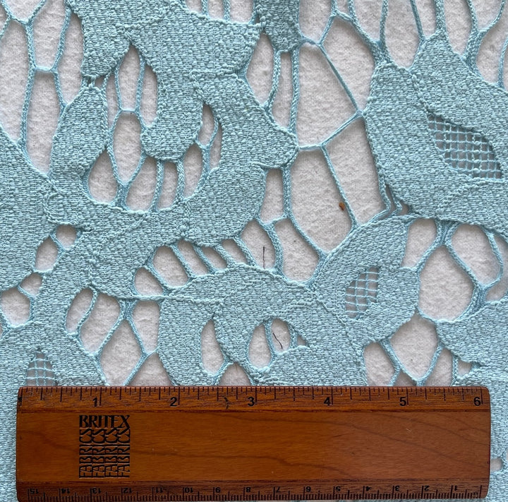 Chic Powder Blue Floral Corded Polyester Lace Fabric