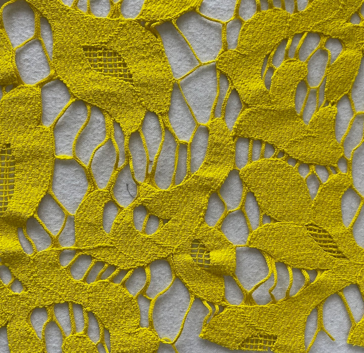 Chic Daffodil Yellow Floral Corded Polyester Lace Fabric