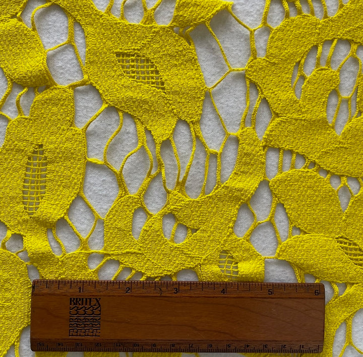 Chic Daffodil Yellow Floral Corded Polyester Lace Fabric