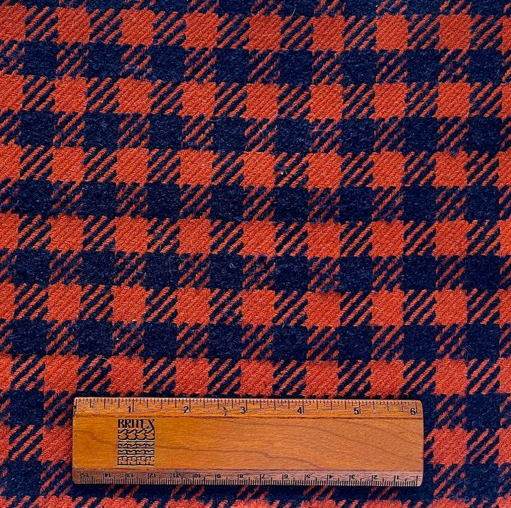 Mid-Weight Midnight Navy & Marmalade Wool Blend Check