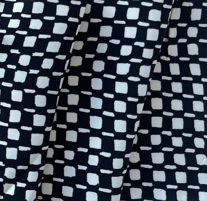 Black & White Modified Checkerboard Stretch Rayon Viscose Crepe (Made in Italy)