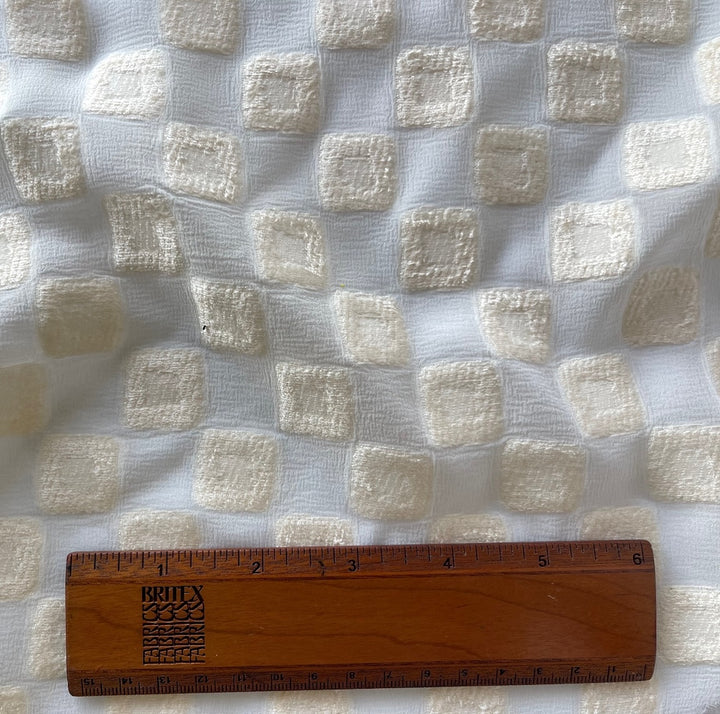 Semi-Sheer Cream Checks Silk Blend Chenille Fil Coupé Chiffon (Made in Italy)
