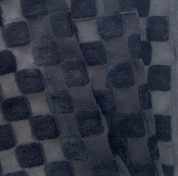 Semi-Sheer Onyx Checks Silk Blend Chenille Fil Coupé Chiffon (Made in Italy)