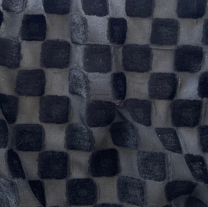 Semi-Sheer Onyx Checks Silk Blend Chenille Fil Coupé Chiffon (Made in Italy)