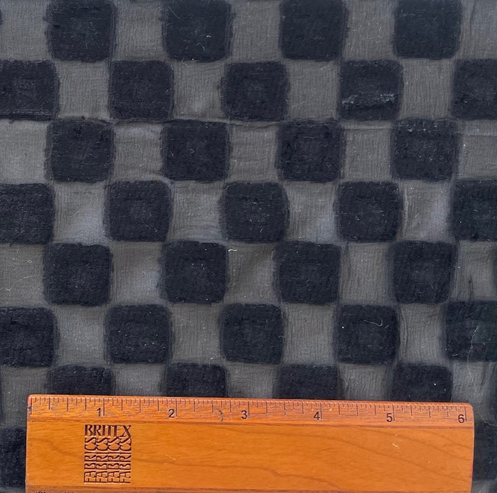 Semi-Sheer Onyx Checks Silk Blend Chenille Fil Coupé Chiffon (Made in Italy)