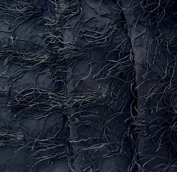 3-D Ebony Black Tassels Rayon Viscose Blend (Made in Italy)