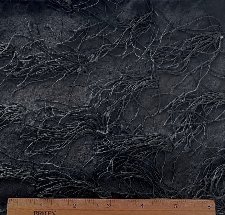 3-D Ebony Black Tassels Rayon Viscose Blend (Made in Italy)