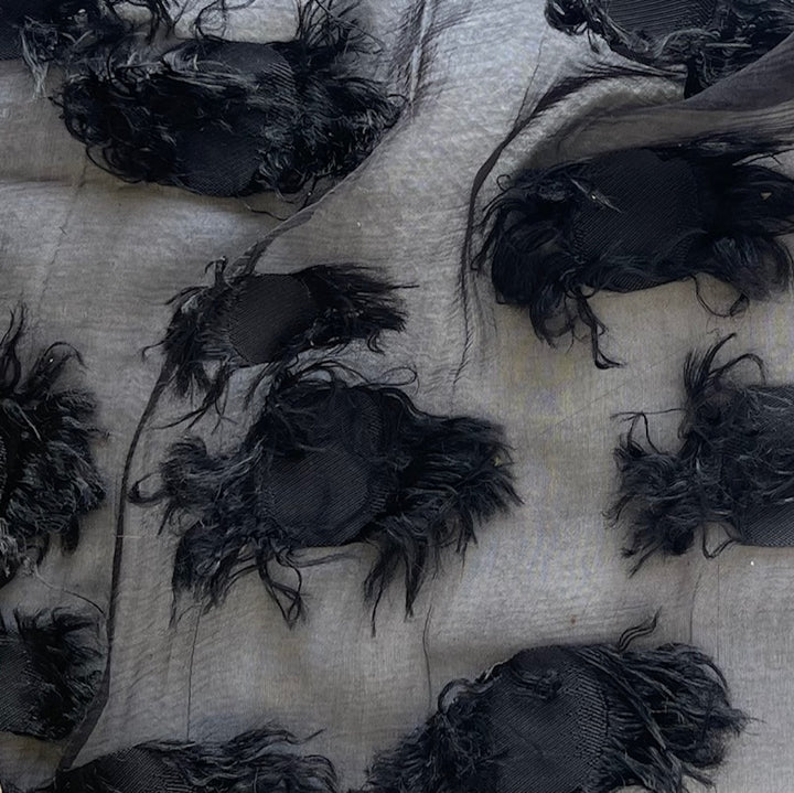 Semi-Sheer Jet Fringed Dots Silk Blend Chenille Fil Coupé Chiffon (Made in Italy)