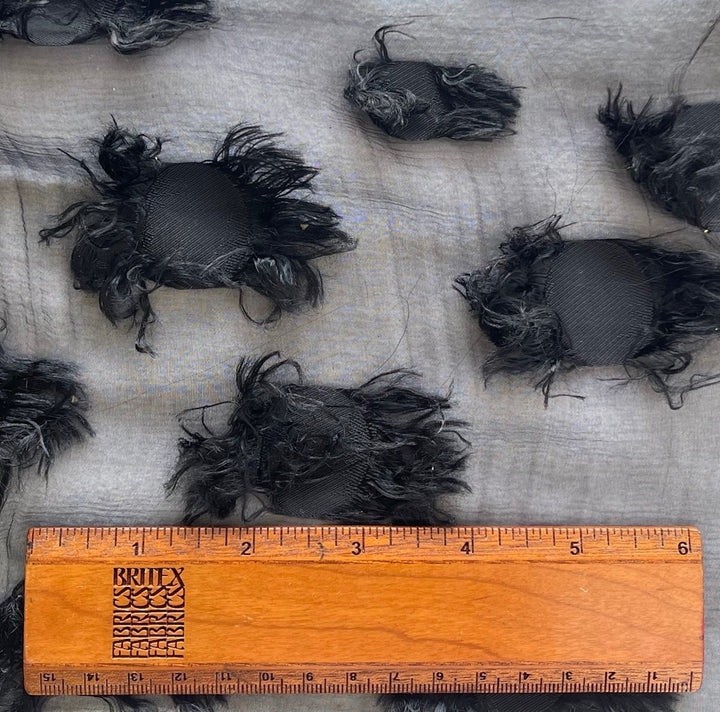 Semi-Sheer Jet Fringed Dots Silk Blend Chenille Fil Coupé Chiffon (Made in Italy)