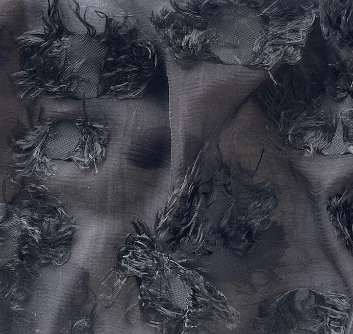 Semi-Sheer Jet Fringed Dots Silk Blend Chenille Fil Coupé Chiffon (Made in Italy)