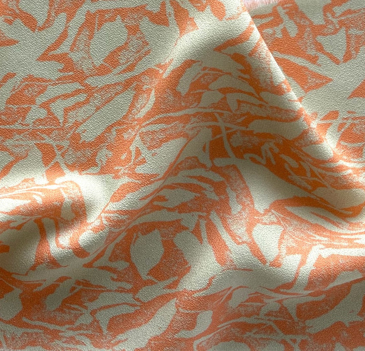 Light-Weight Persimmon & Beige Rayon Viscose Crepe  (Made in Italy)