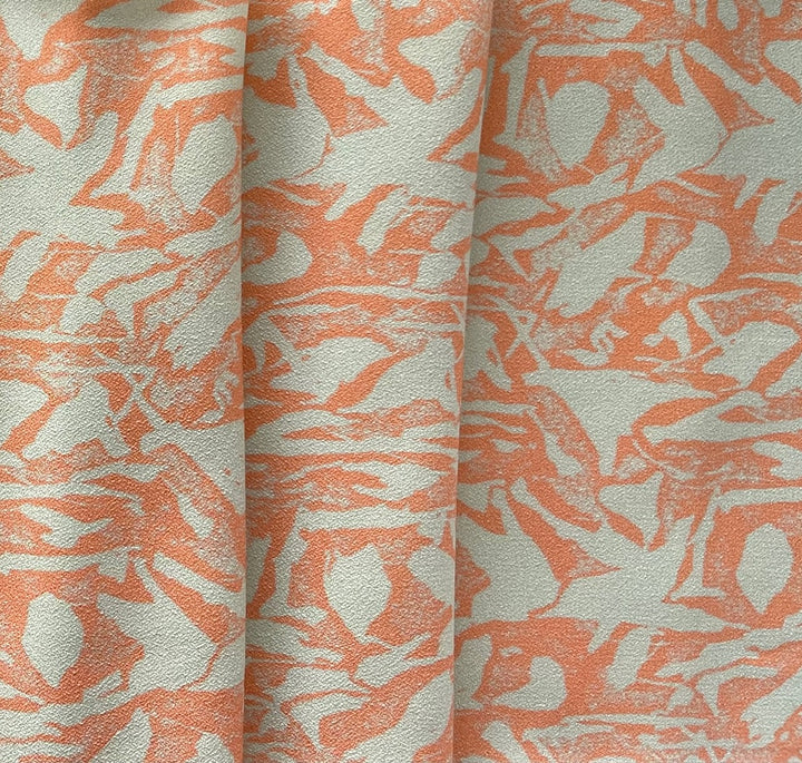 Light-Weight Persimmon & Beige Rayon Viscose Crepe  (Made in Italy)