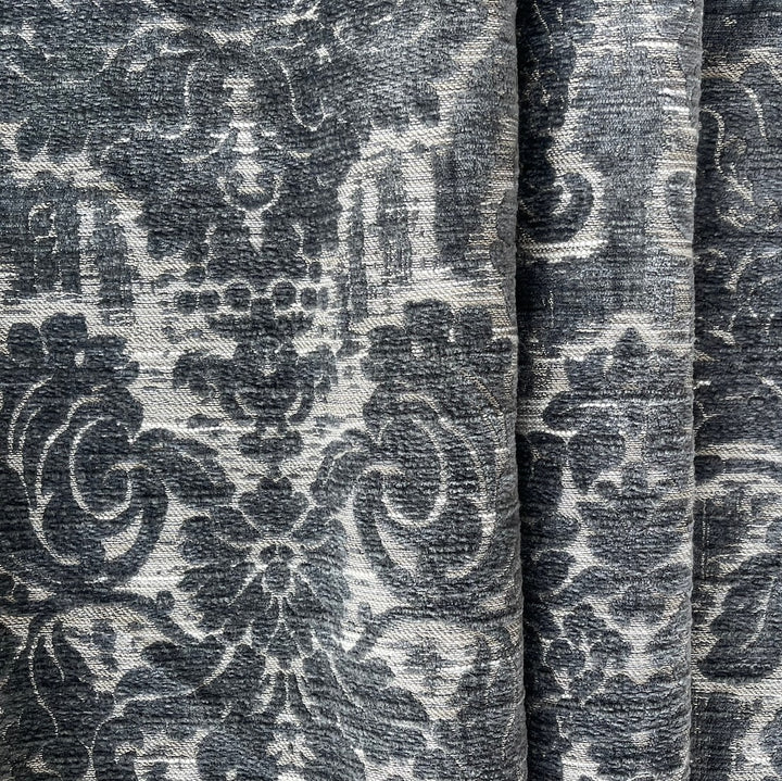 Elegant Steel Grey Medallions Rayon Blend Velvet & Canvas (Made in Turkey)