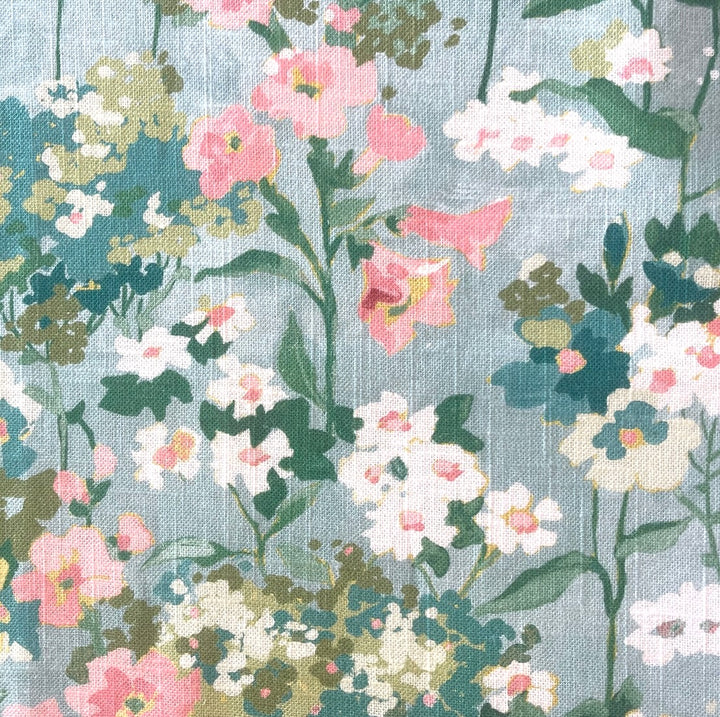 Aquamarine Sweet Flower Bed  Linen Blend (Made in England)