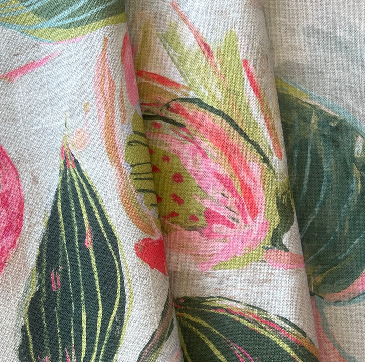 Flamingo & Seaweed Flowers and Pods Linen Blend (Made in England)