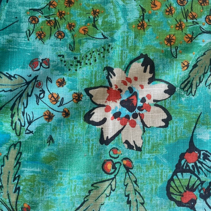 Danish Modern Floral Blue Lagoon Linen Blend (Made in England)