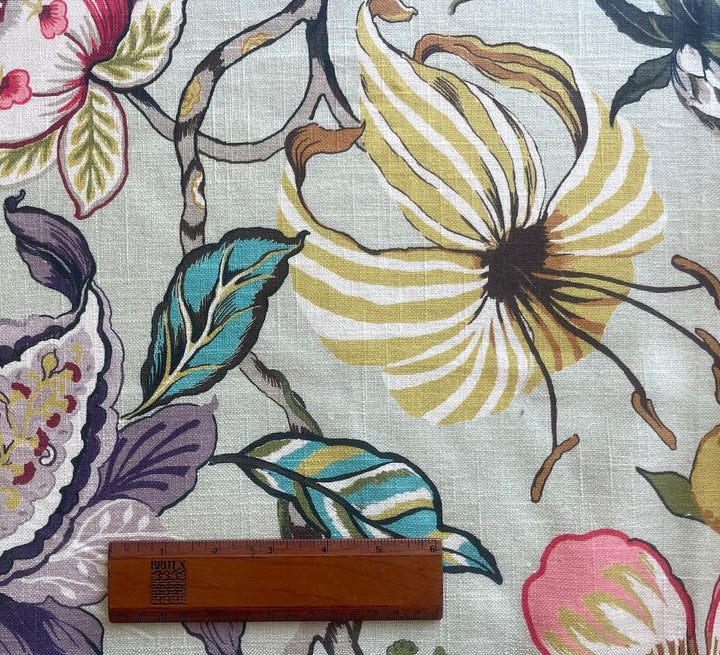 Stunning Lush Floral Pale Sage Linen Blend (Made in England)