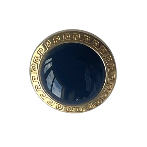 Domed Greek Key & Navy Gold Metal Button (Made in Germany)