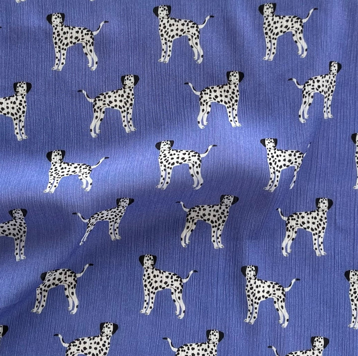 Semi-Sheer Posing Dalmatians Azure Crinkled Polyester Chiffon