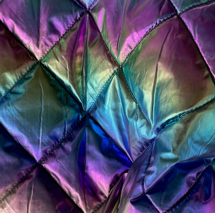 Rainbow Iridescent Metallic Quilted Polyester (Made in the Netherlands)