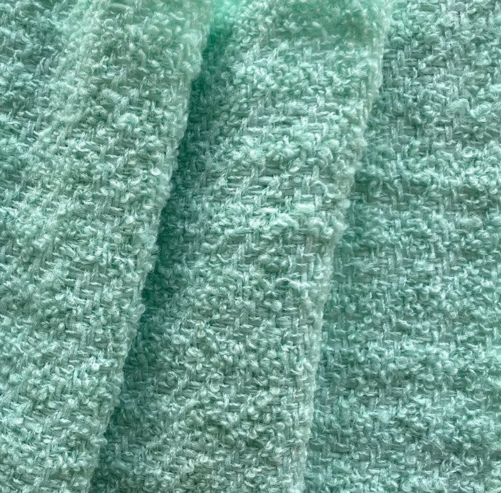 Designer Mid-Weight Frosty Mint Subtle Houndstooth Virgin Wool Blend Bouclé (Made in Italy)
