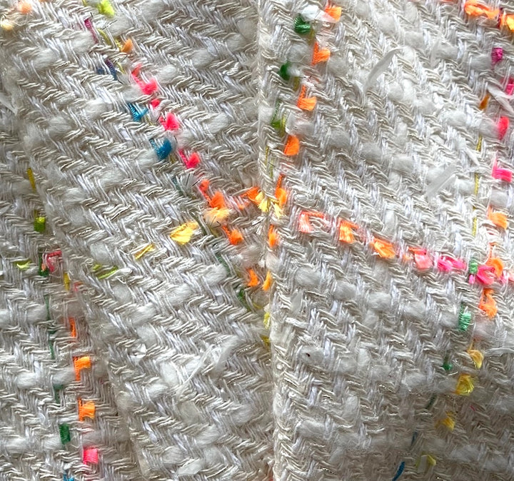 Summery Florescent Checked Off-White Cotton Blend Bouclé (Made in Italy)