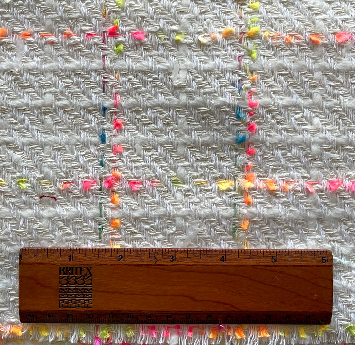 Summery Florescent Checked Off-White Cotton Blend Bouclé (Made in Italy)