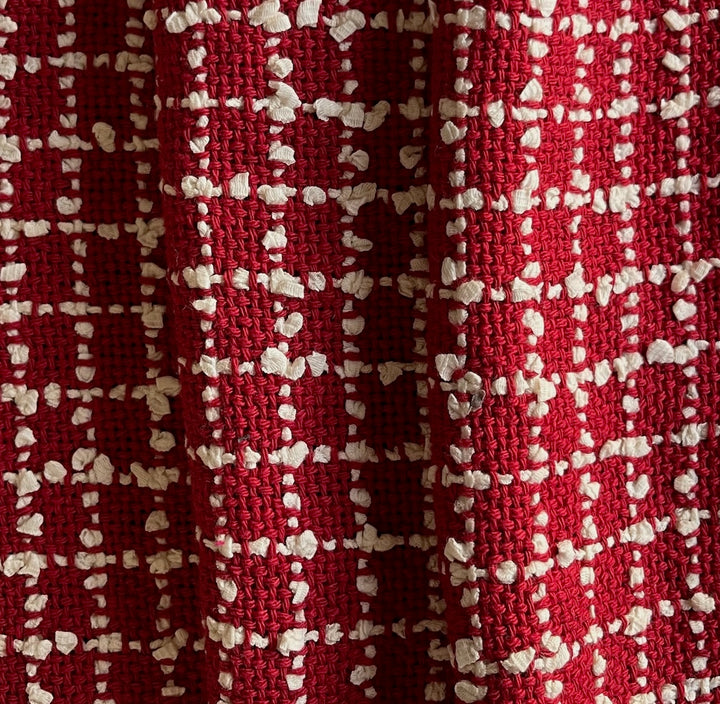 High-End Scarlet & White Checked Cotton Blend Bouclé (Made in Italy)