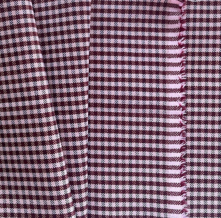Mid-Weight Checked Crepe Pink, Sangria & Navy Stretch Wool Blend Twill (Made in Italy)