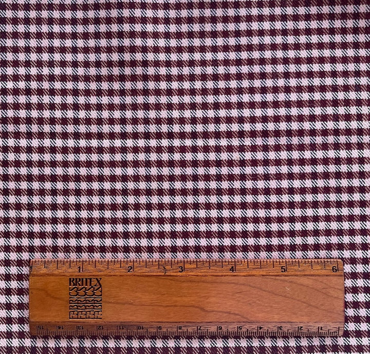 Mid-Weight Checked Crepe Pink, Sangria & Navy Stretch Wool Blend Twill (Made in Italy)