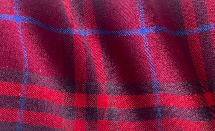 Designer Mid-Weight Sunrise Sangria  Backed Virgin Wool Large-Scale Plaid (Made in Italy)