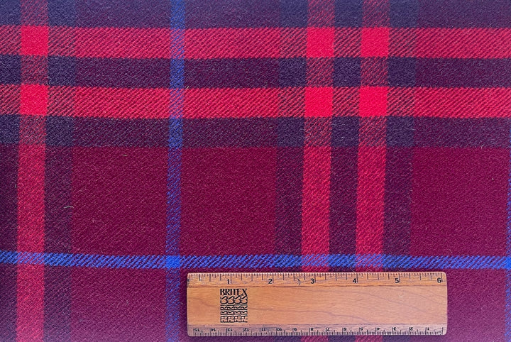 Designer Mid-Weight Sunrise Sangria  Backed Virgin Wool Large-Scale Plaid (Made in Italy)