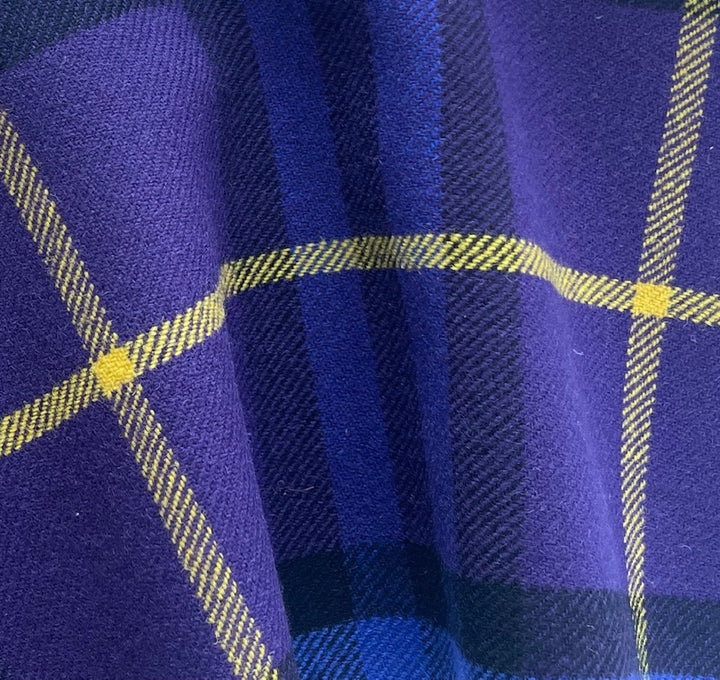 Designer Mid-Weight Designer Azure Indigo Backed Virgin Wool Large-Scale Plaid (Made in Italy)
