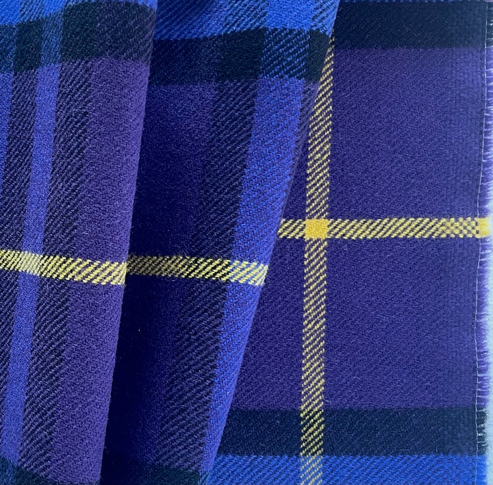 Designer Mid-Weight Designer Azure Indigo Backed Virgin Wool Large-Scale Plaid (Made in Italy)