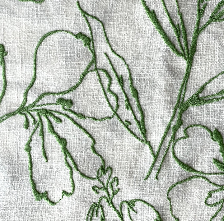 Embroidered Spring Green Wildflowers Cotton Blend