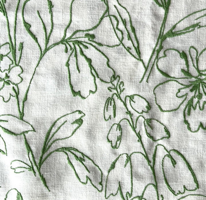 Embroidered Spring Green Wildflowers Cotton Blend