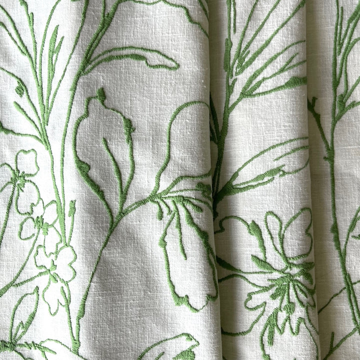 Embroidered Spring Green Wildflowers Cotton Blend