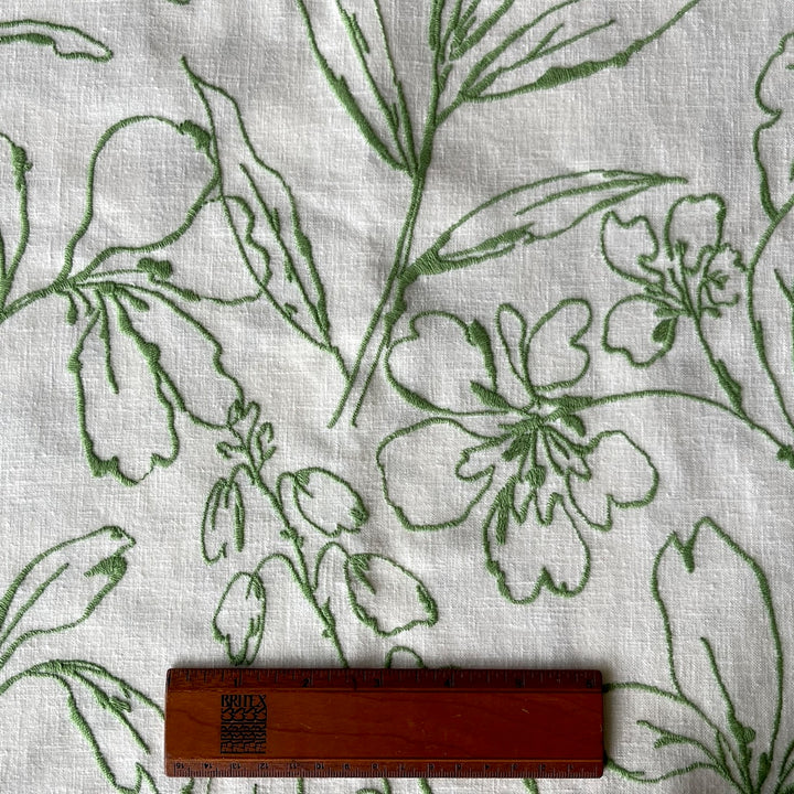 Embroidered Spring Green Wildflowers Cotton Blend