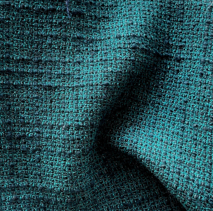Mid-Weight Cyan Lake Metallic Wool Blend Bouclé (Made in Italy)