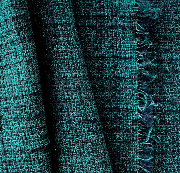 Mid-Weight Cyan Lake Metallic Wool Blend Bouclé (Made in Italy)