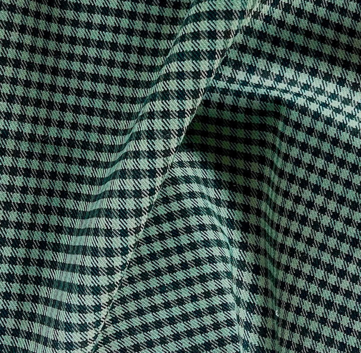 Mid-Weight Checked Spearment, Chocolate & Teal Stretch Wool Blend Twill (Made in Italy)