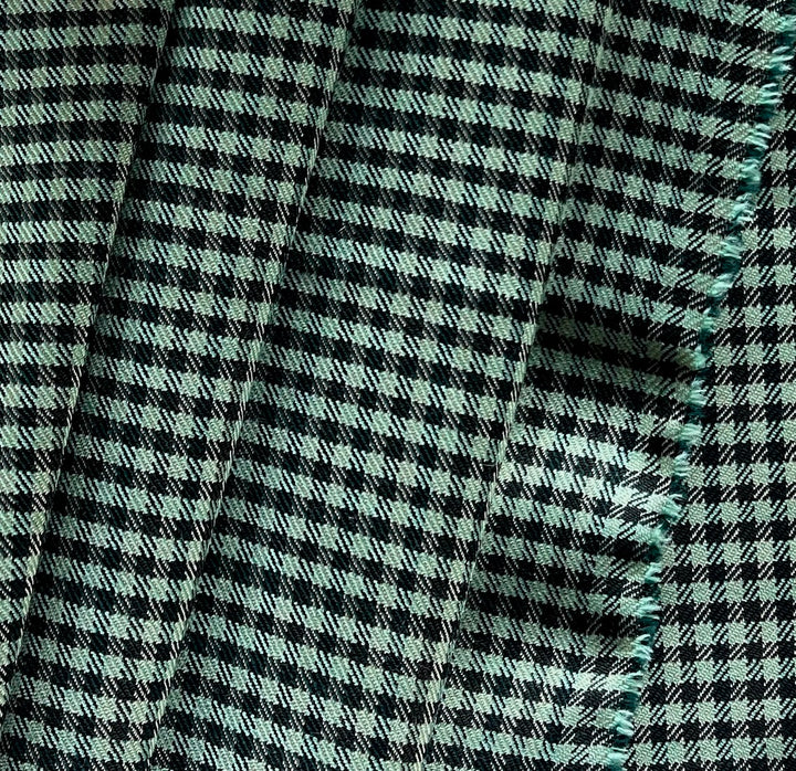 Mid-Weight Checked Spearment, Chocolate & Teal Stretch Wool Blend Twill (Made in Italy)