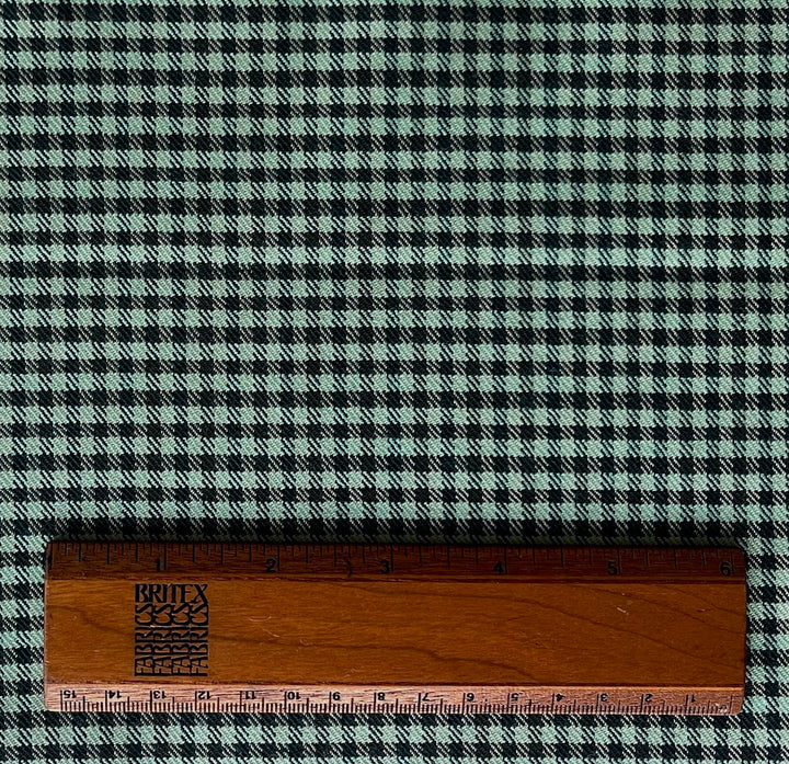 Mid-Weight Checked Spearment, Chocolate & Teal Stretch Wool Blend Twill (Made in Italy)