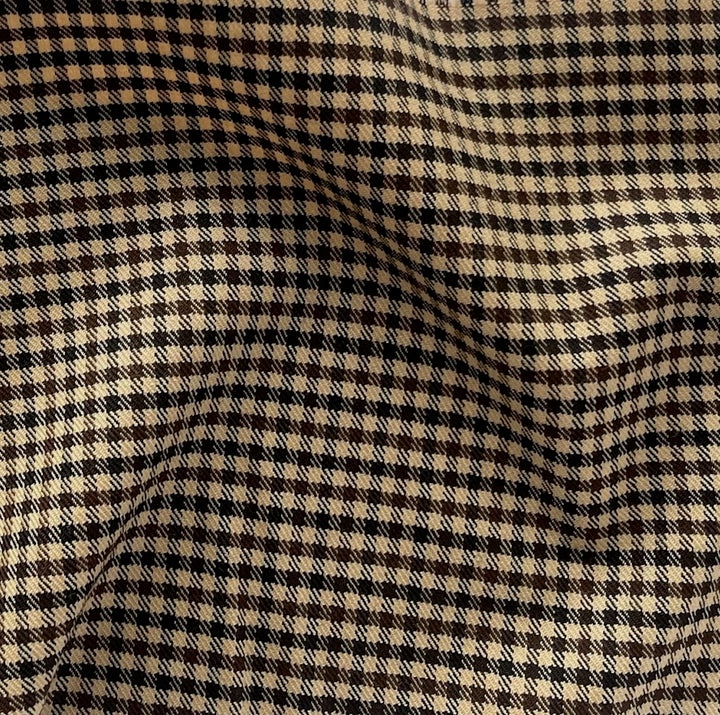Mid-Weight Black 'n Tan Checked Stretch Wool Blend Twill (Made in Italy)