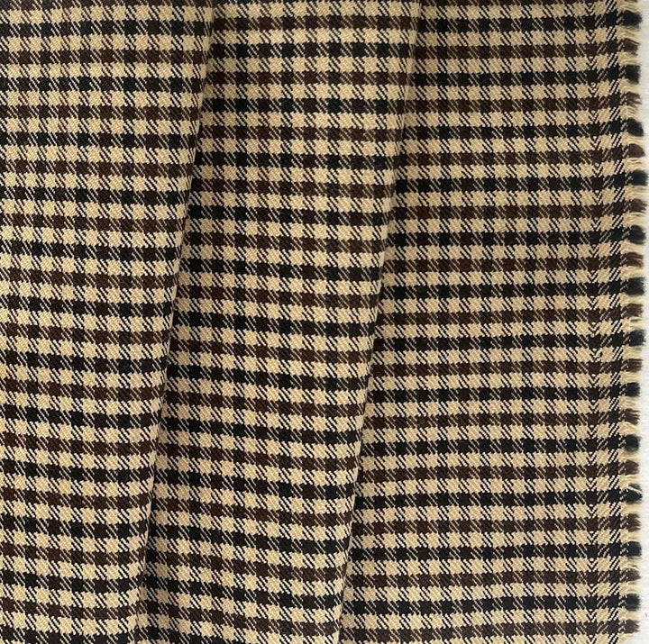 Mid-Weight Black 'n Tan Checked Stretch Wool Blend Twill (Made in Italy)