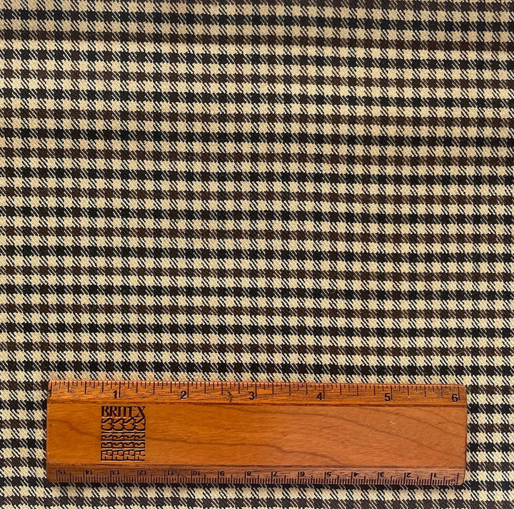 Mid-Weight Black 'n Tan Checked Stretch Wool Blend Twill (Made in Italy)